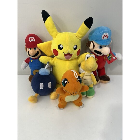 Nintendo Super Mario Plush Lot of 6 Ice Mario, Pikachu, Charmander, Bomb-omb - Picture 1 of 13
